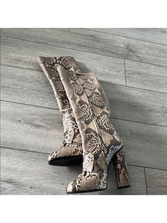 Gucci Snake-Print Over-the-Knee Boot horsebit hardware Brown Taupe size 37.5/ 7 - Picture 3 of 14